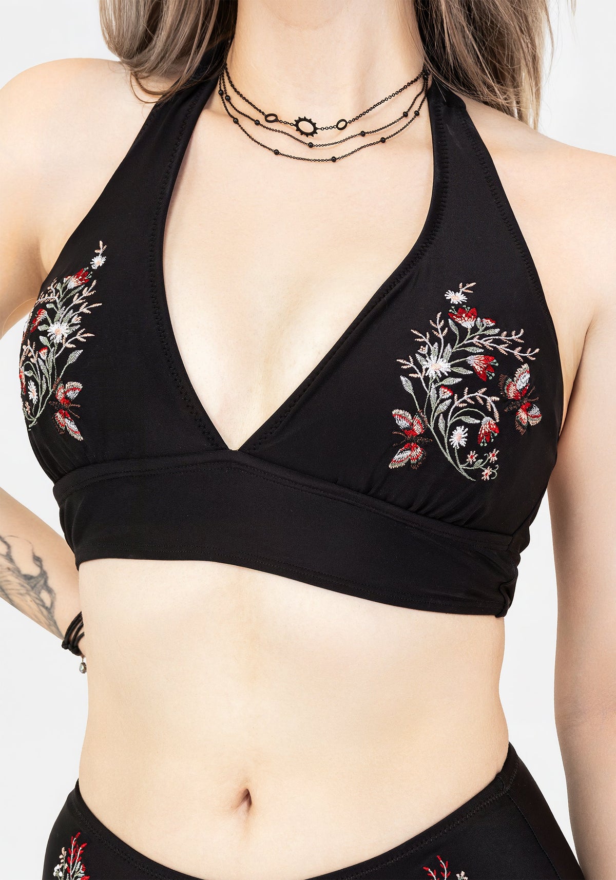Copia Blumenmuster Bestickt Neckholder Bikini Top