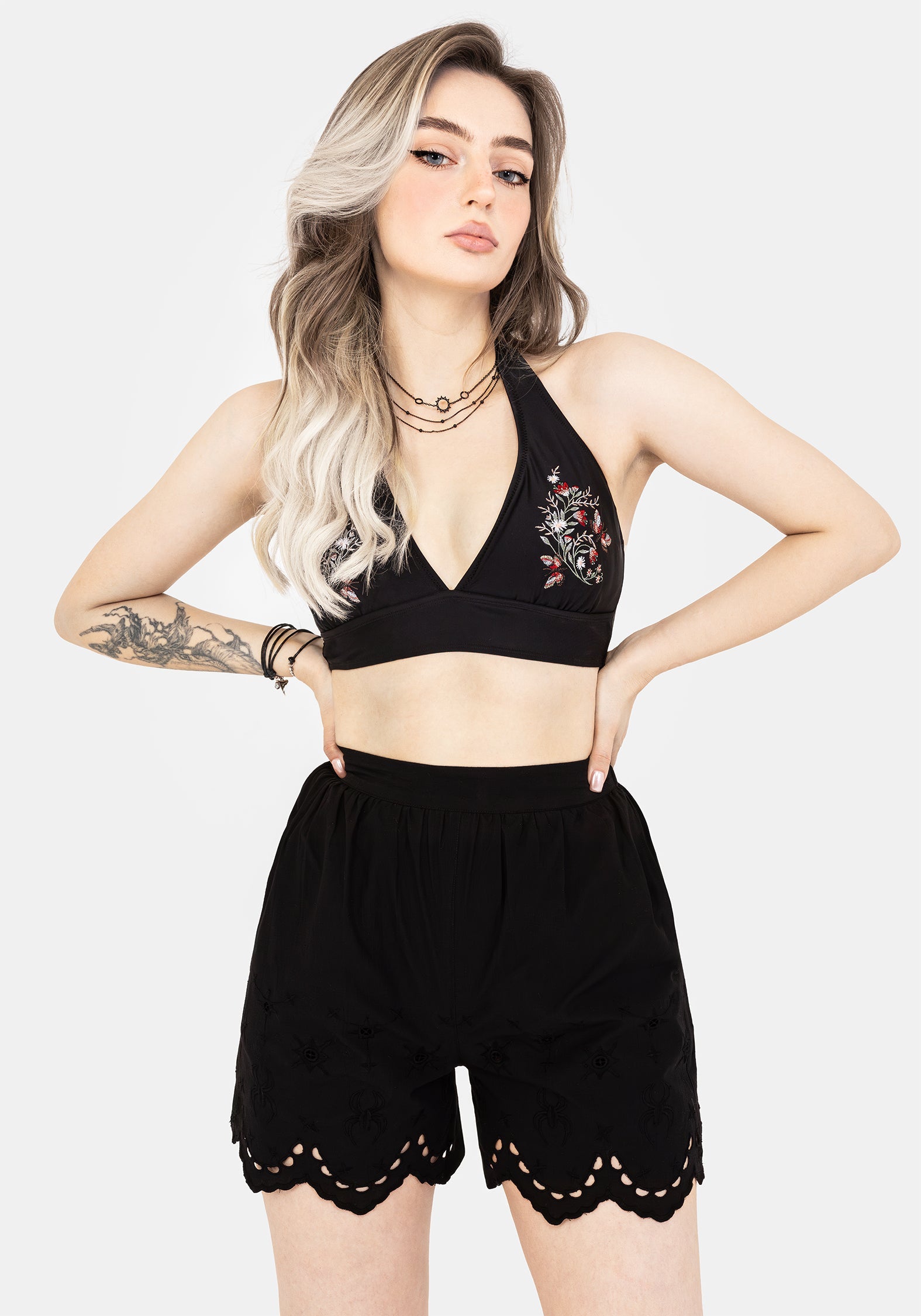 Copia Blumenmuster Bestickt Neckholder Bikini Top