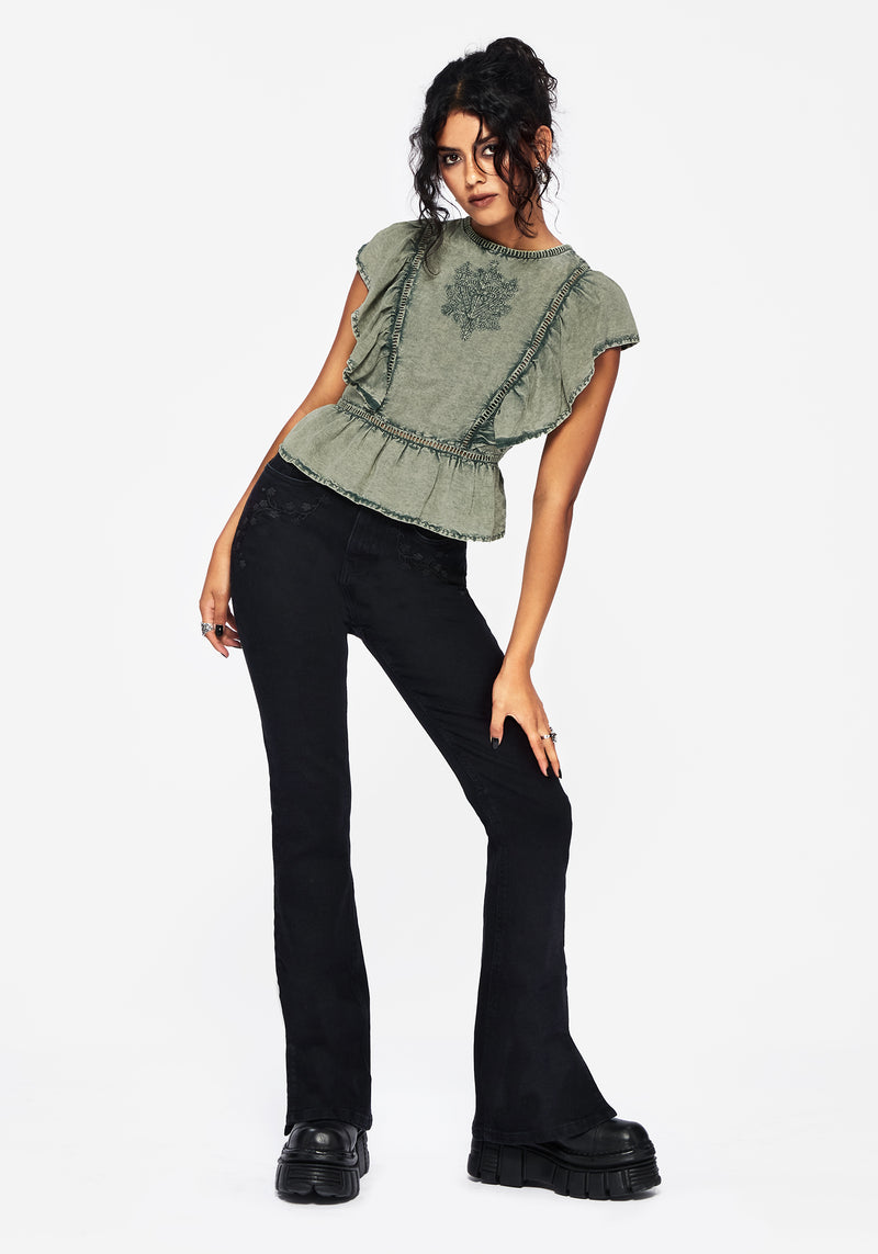 Eartha Bestickt Baumwolle Rüsche Detail Peplum Top