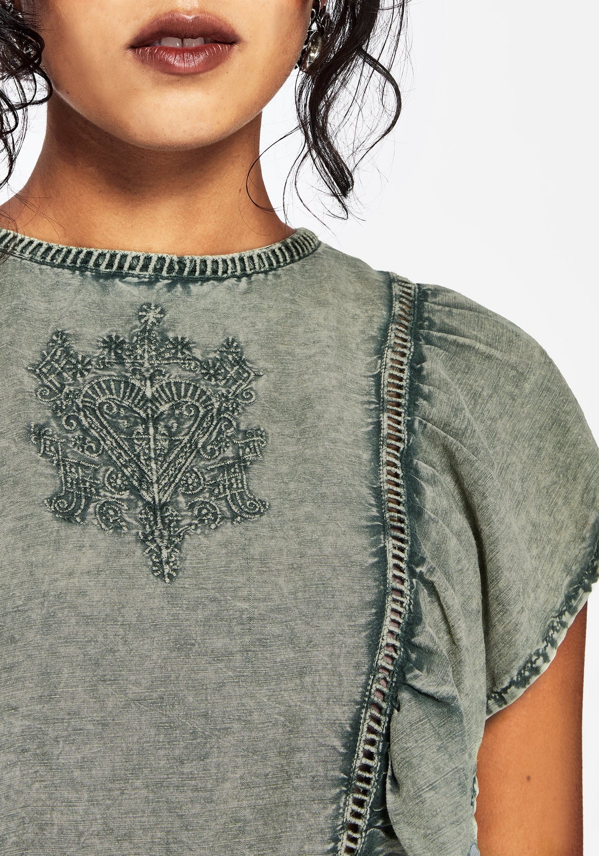 Eartha Bestickt Baumwolle Rüsche Detail Peplum Top