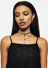 Cordata Leinenmischung Bestickt Gestuft Cami Top  Schwarz