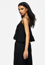 Cordata Leinenmischung Bestickt Gestuft Cami Top  Schwarz