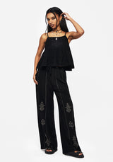 Cordata Leinenmischung Bestickt Gestuft Cami Top  Schwarz