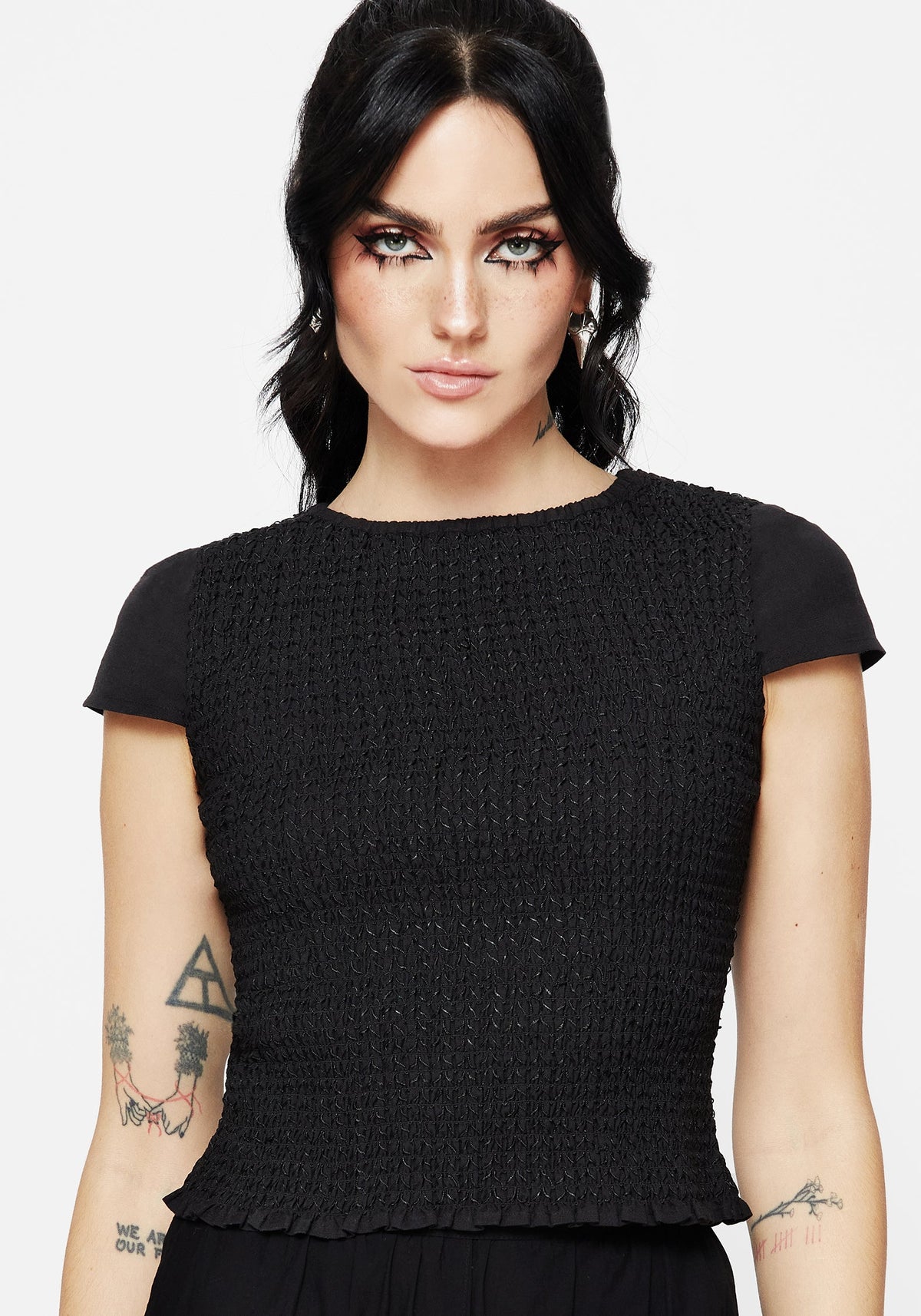 Litha Baumwolle Gerafft Boat Hals T-Shirt
