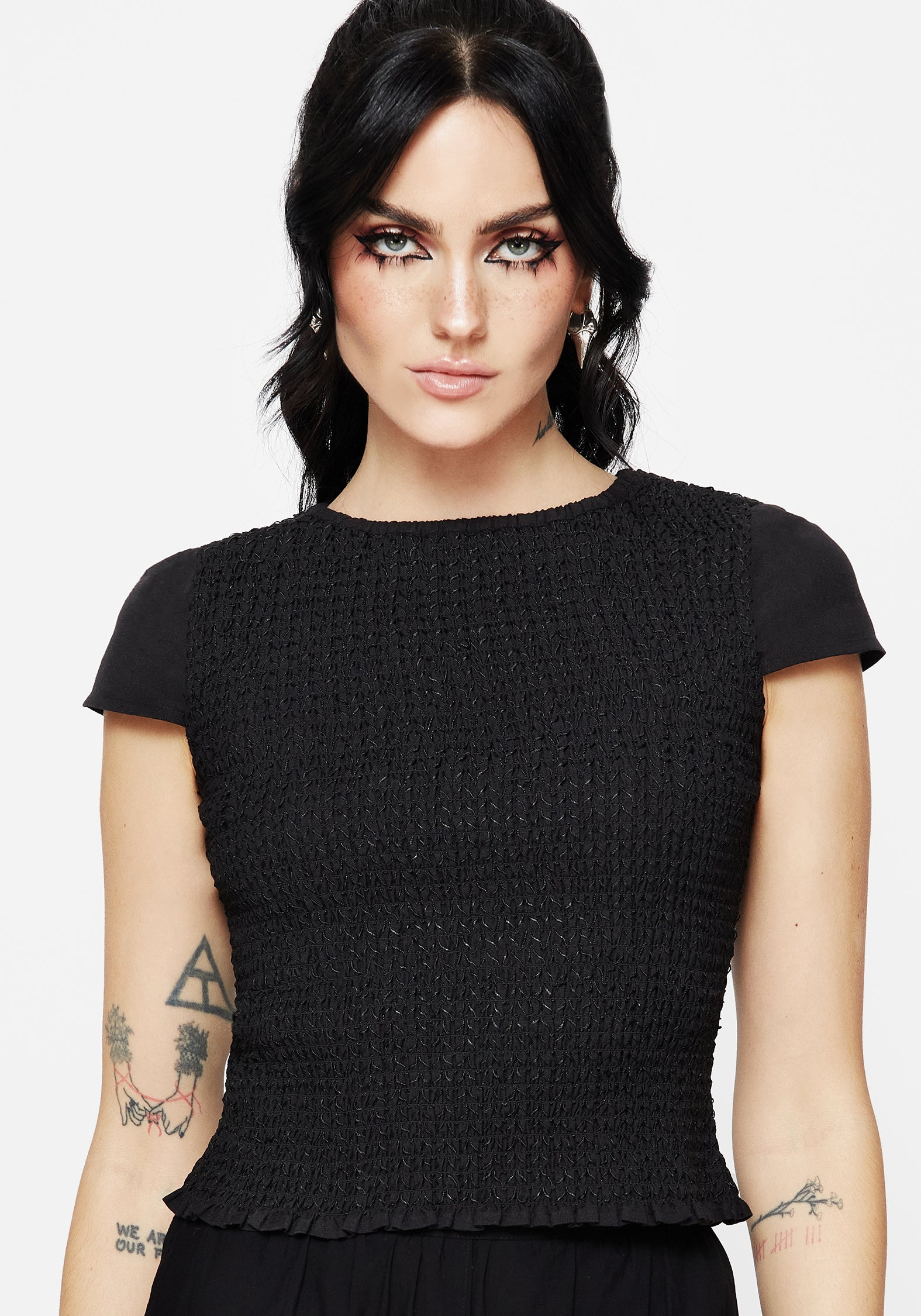 Litha Baumwolle Gerafft Boat Hals T-Shirt
