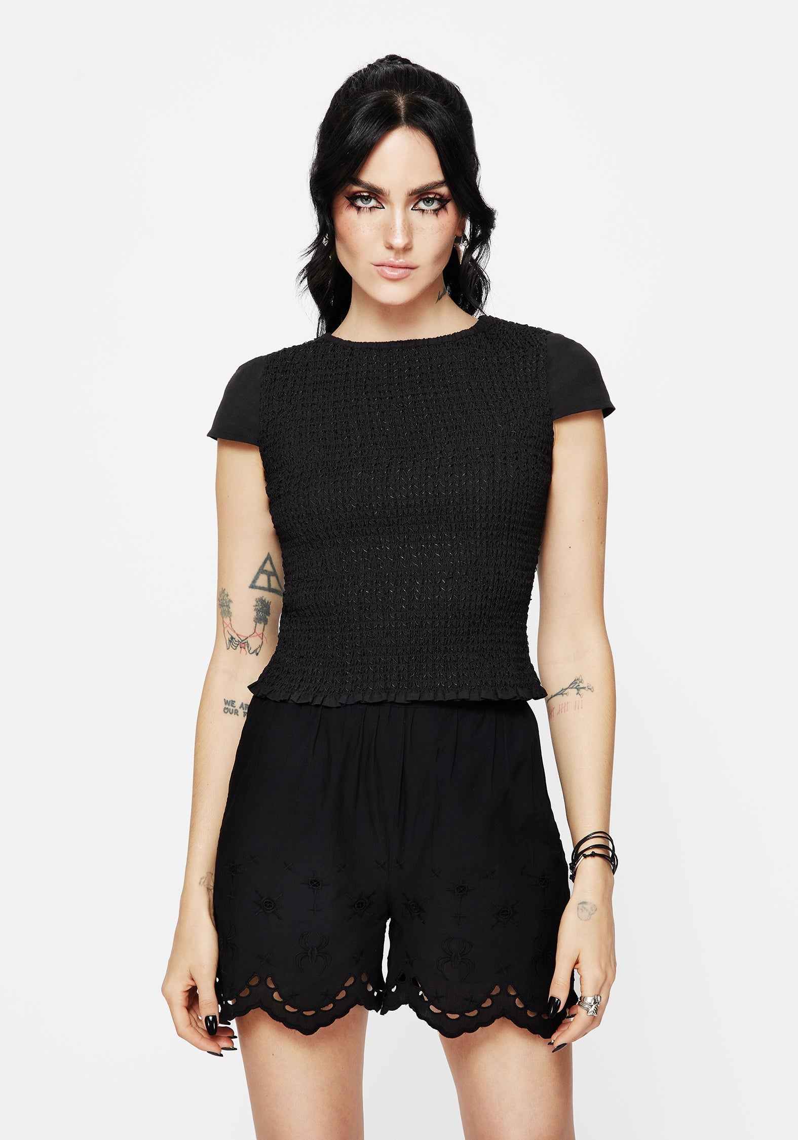 Litha Baumwolle Gerafft Boat Hals T-Shirt