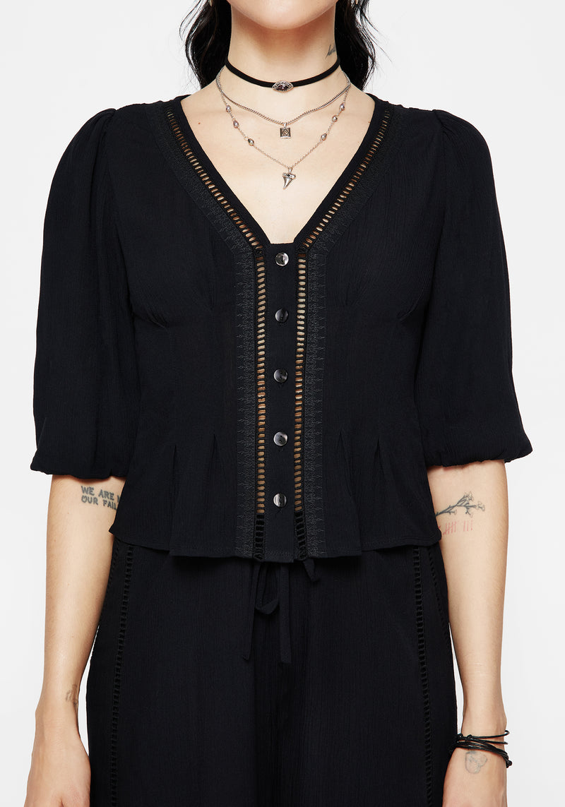 Blessing Spitze Insert Schmal Zulaufend Taille Bluse Top