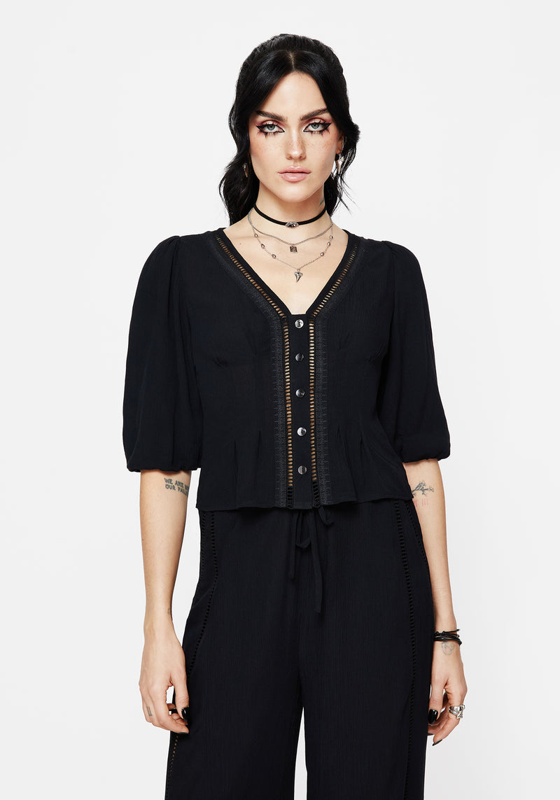 Blessing Spitze Insert Schmal Zulaufend Taille Bluse Top