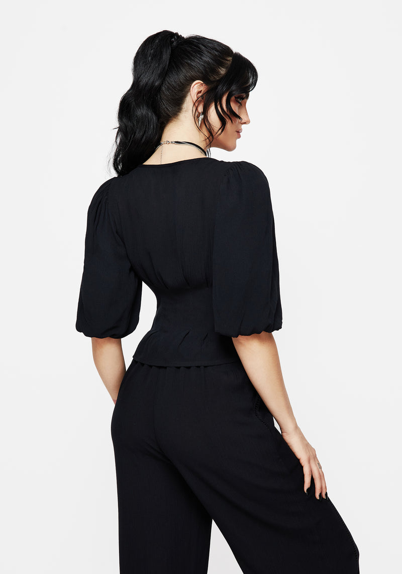 Blessing Spitze Insert Schmal Zulaufend Taille Bluse Top