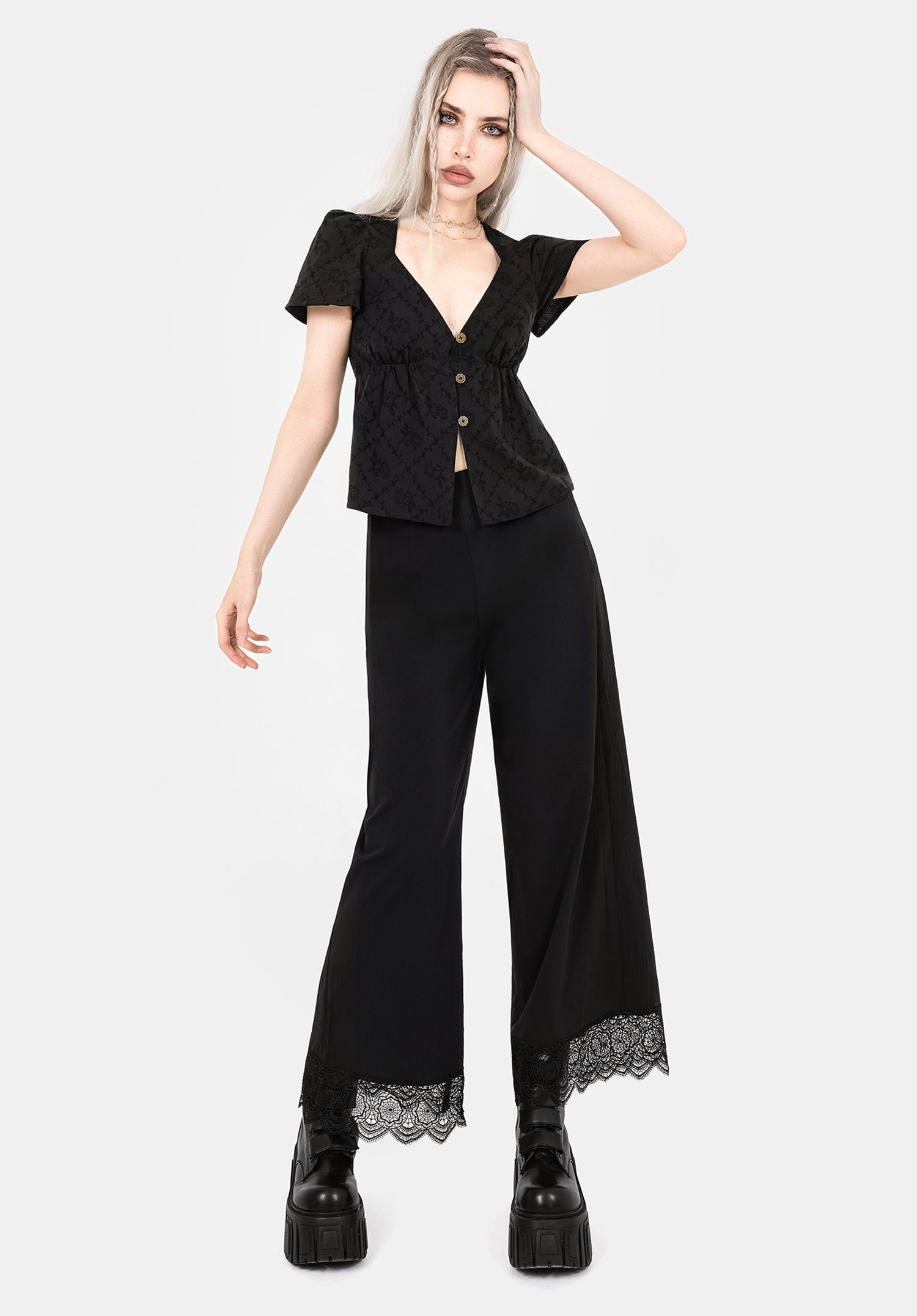Polgara Blumenmuster Jacquard Peplum Top