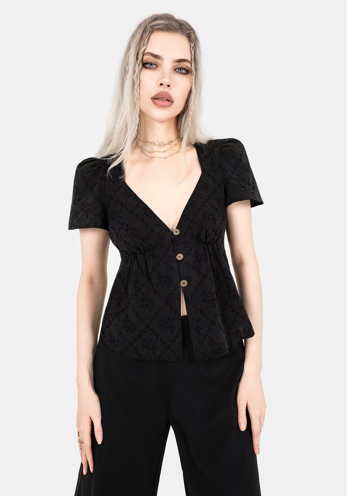 Polgara Blumenmuster Jacquard Peplum Top