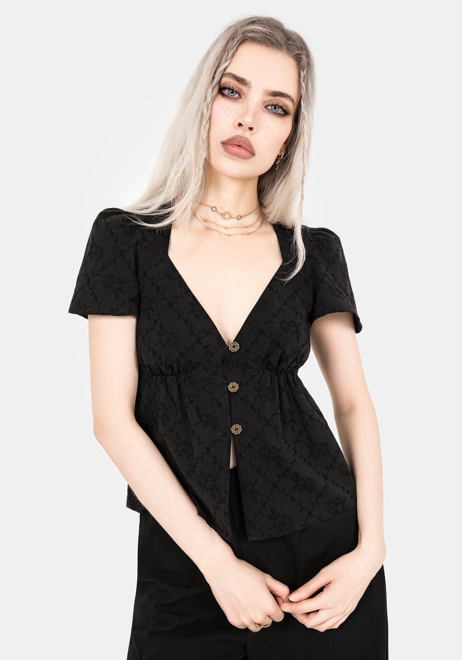 Polgara Blumenmuster Jacquard Peplum Top