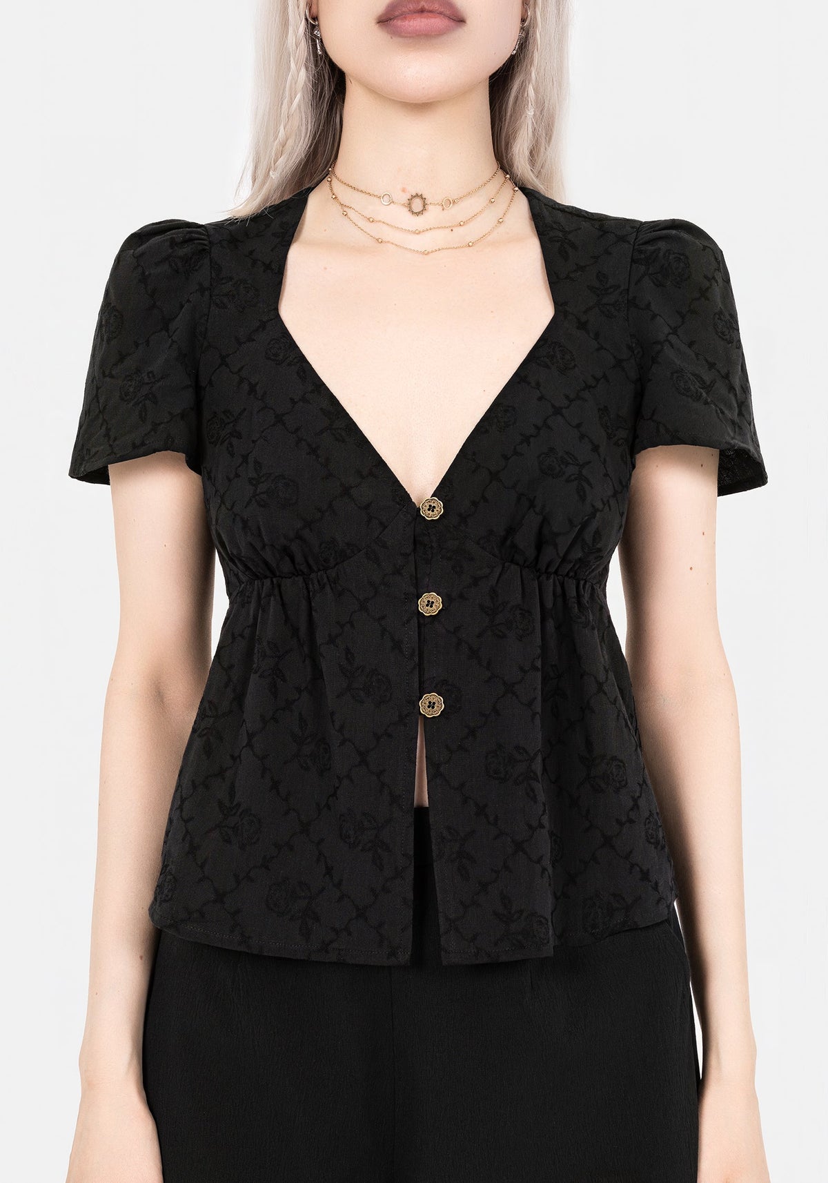 Polgara Blumenmuster Jacquard Peplum Top