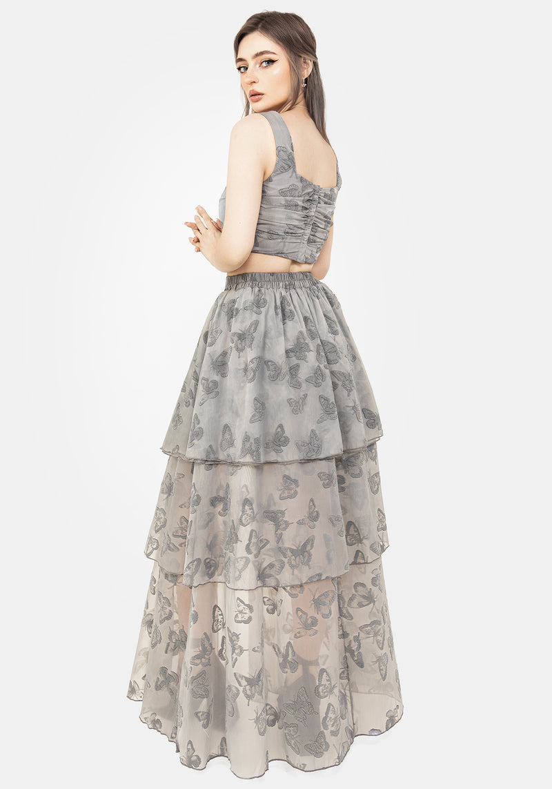Vanessa Schmetterling Druck Organza Gerafft Mieder Korsett Top