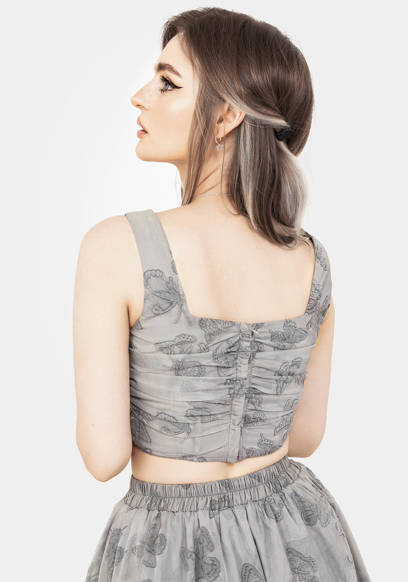 Vanessa Schmetterling Druck Organza Gerafft Mieder Korsett Top