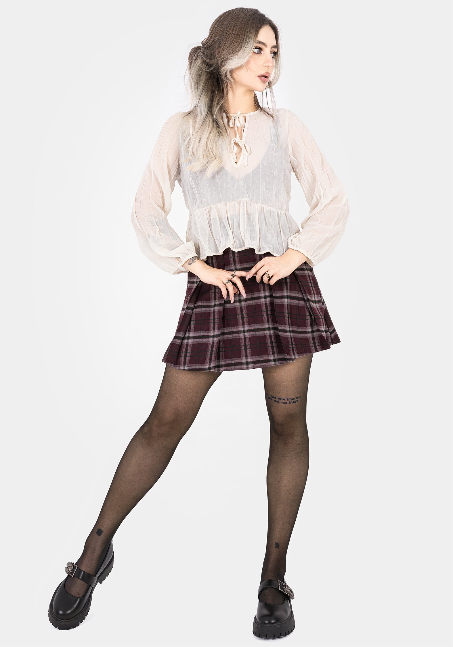 Villain Strukturiert Krawatte Vorderseite Peplum Bluse  Weiß
