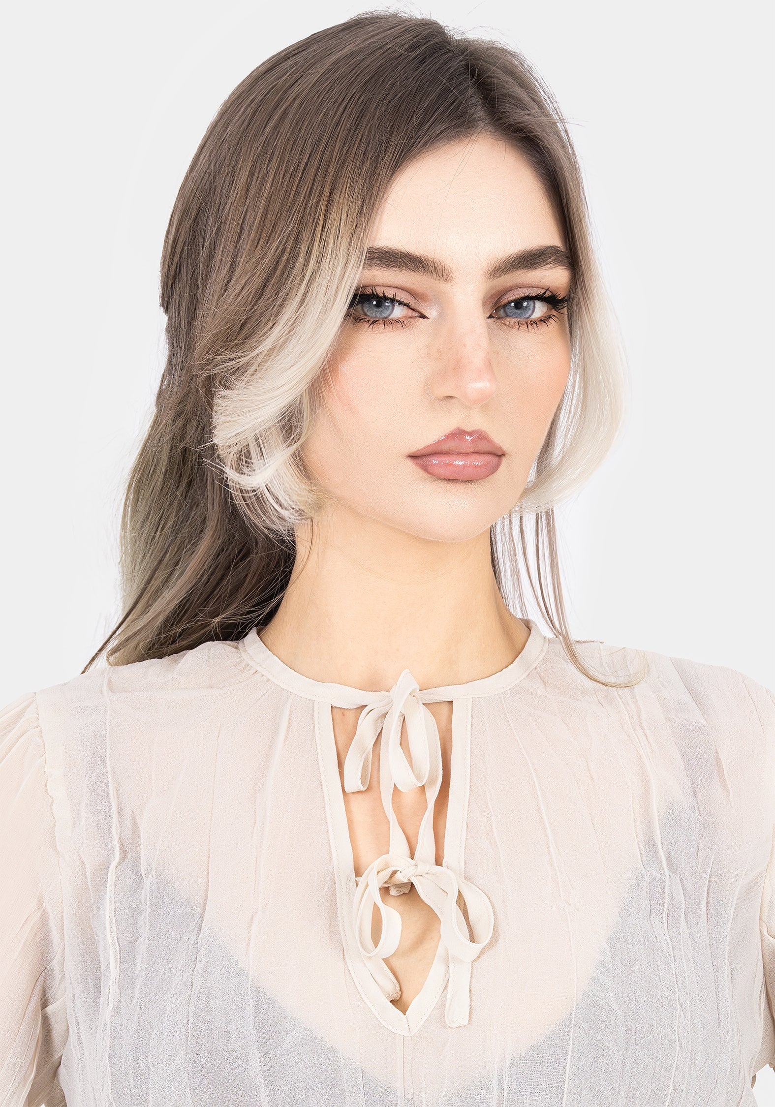 Villain Strukturiert Krawatte Vorderseite Peplum Bluse  Weiß