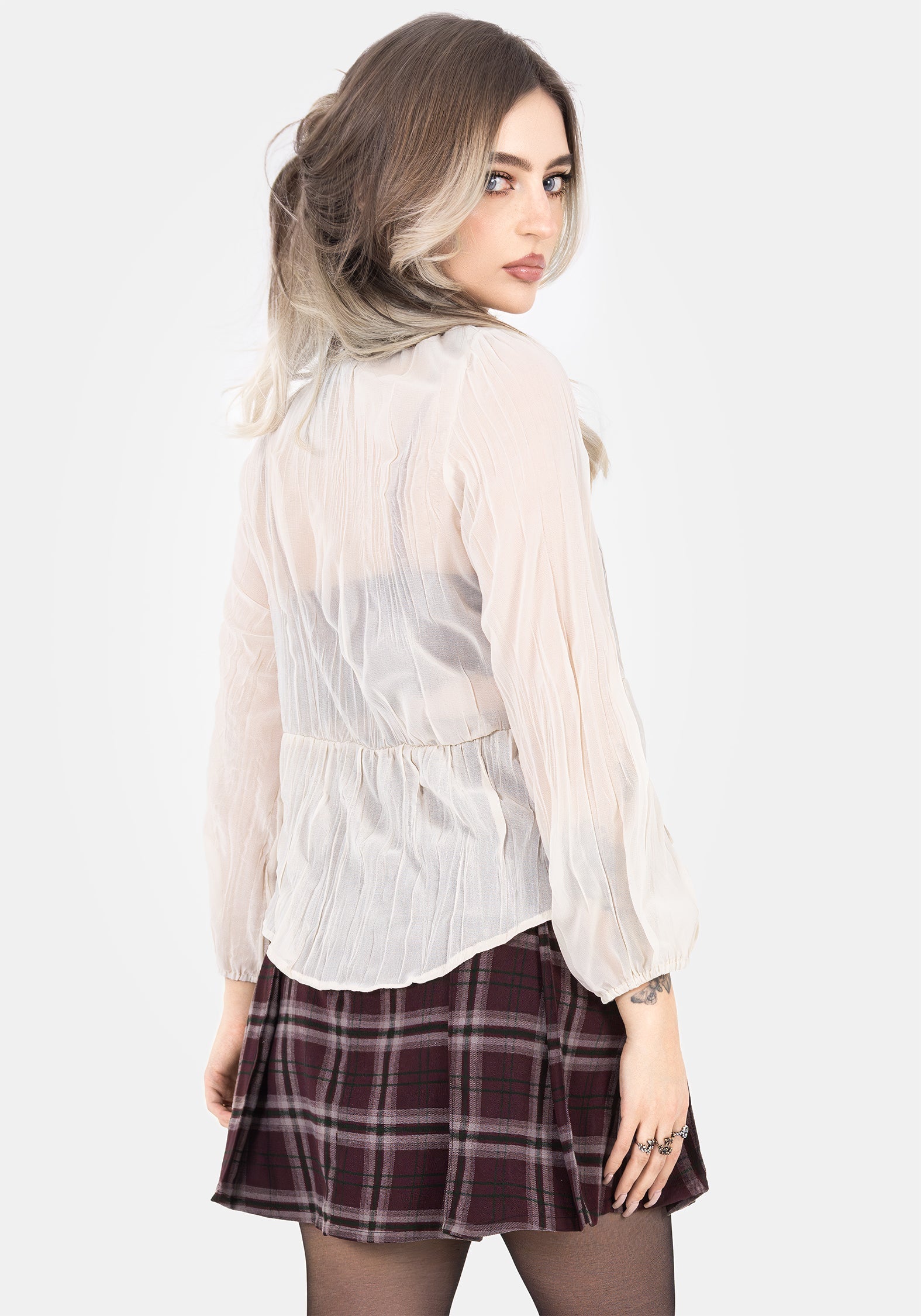 Villain Strukturiert Krawatte Vorderseite Peplum Bluse  Weiß