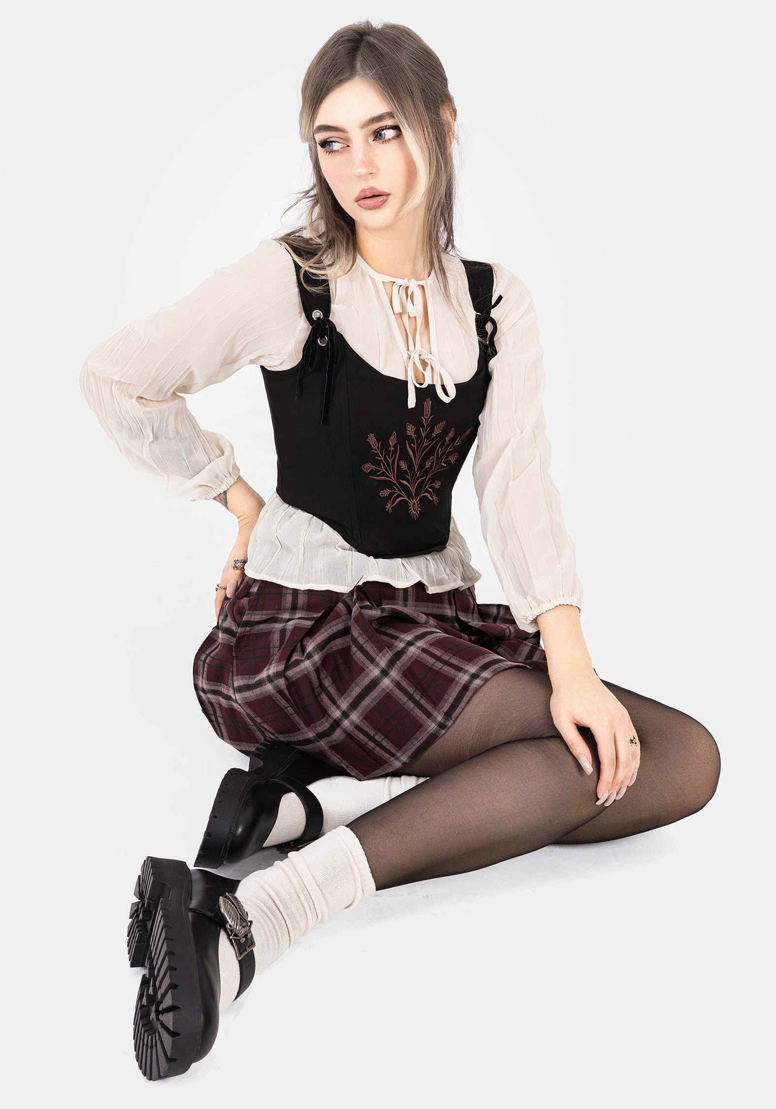 Villain Strukturiert Krawatte Vorderseite Peplum Bluse  Weiß