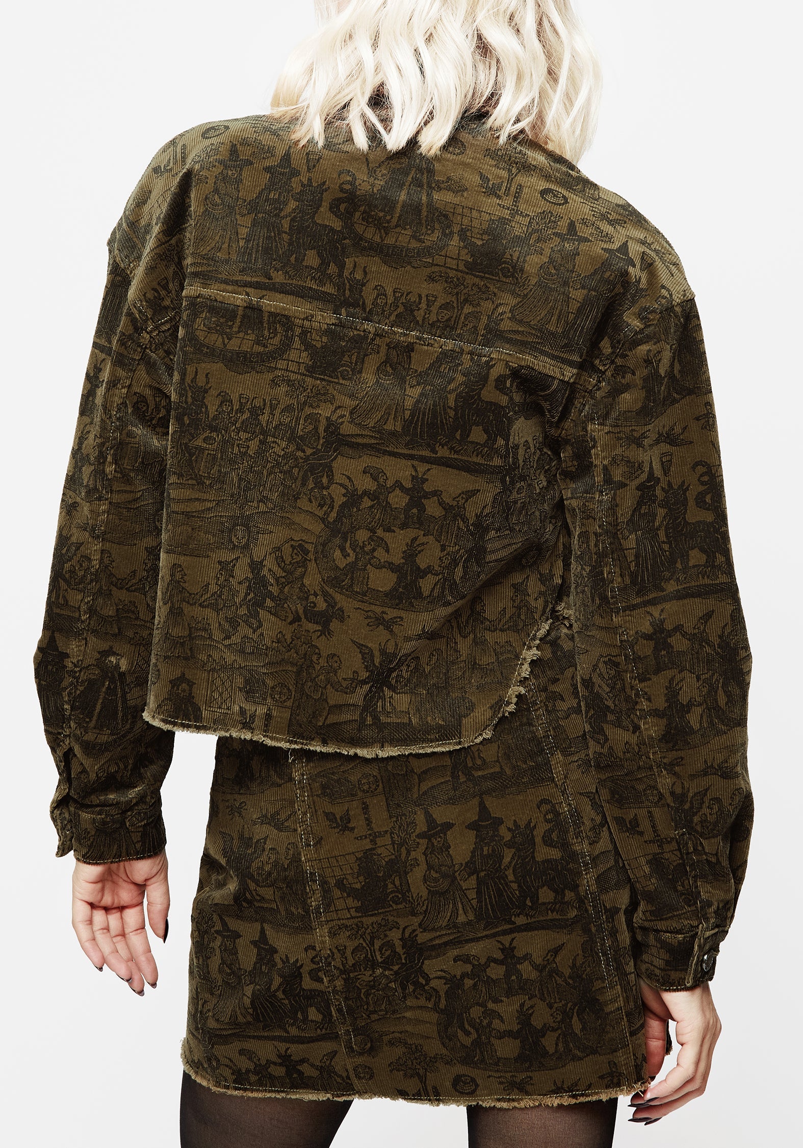Diabolical Kordel Holzschnitt Druck Kurz Hemdjacke