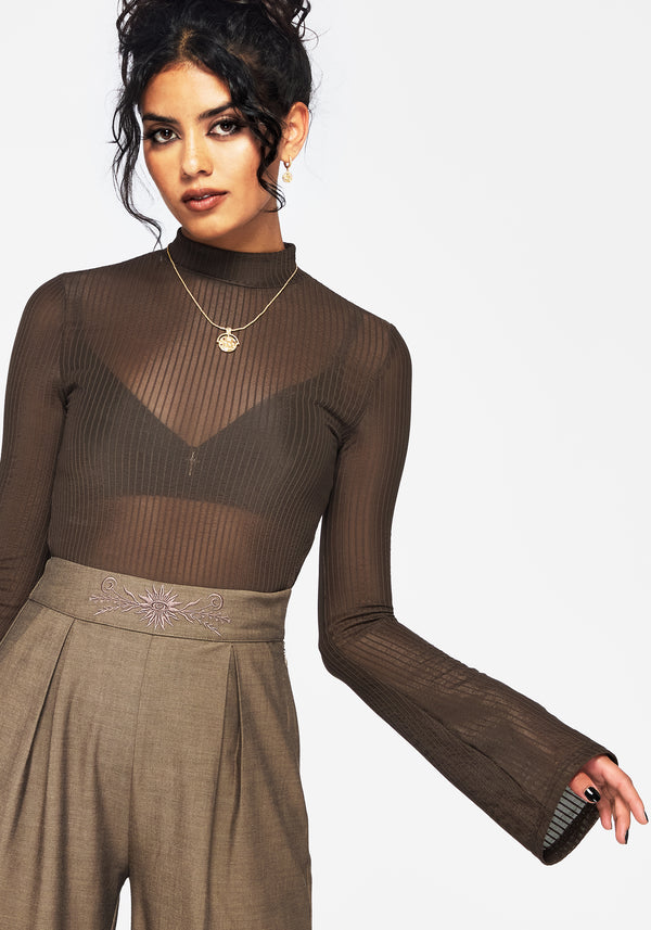 Yasmin Mesh Ausgestellt Ärmel Top