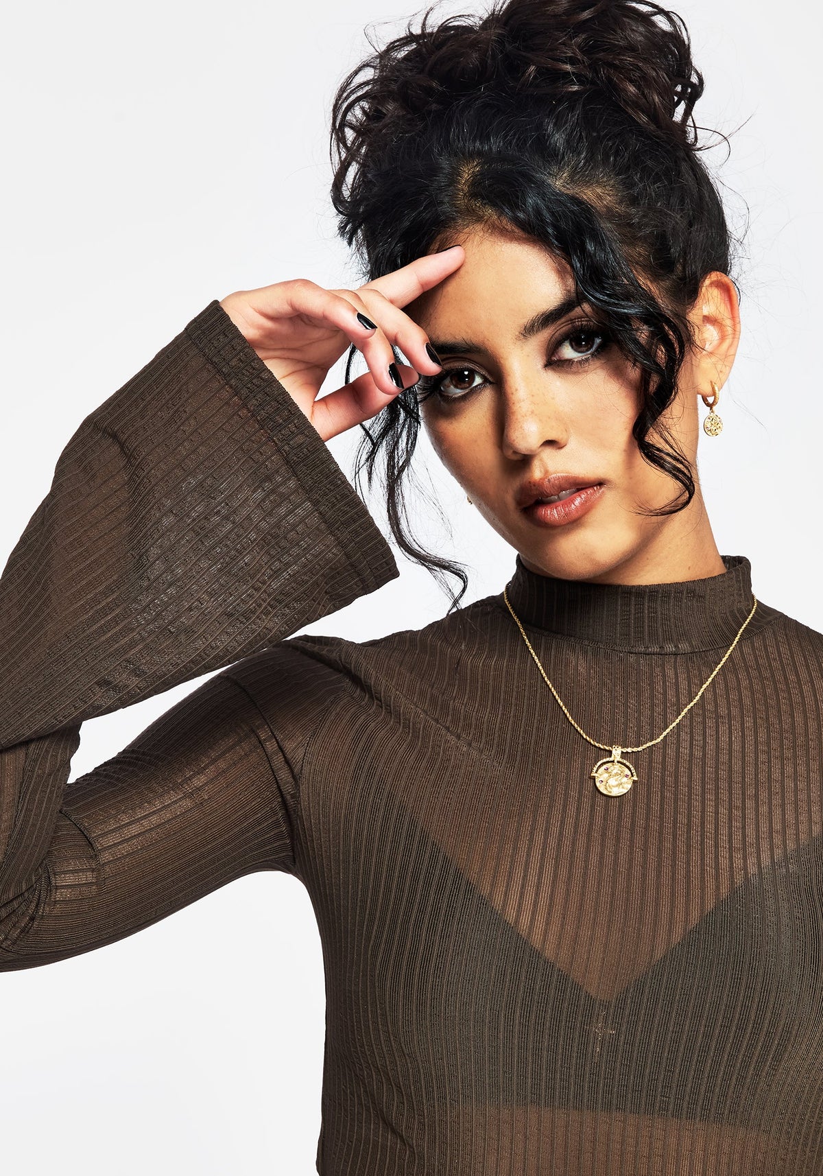 Yasmin Mesh Ausgestellt Ärmel Top