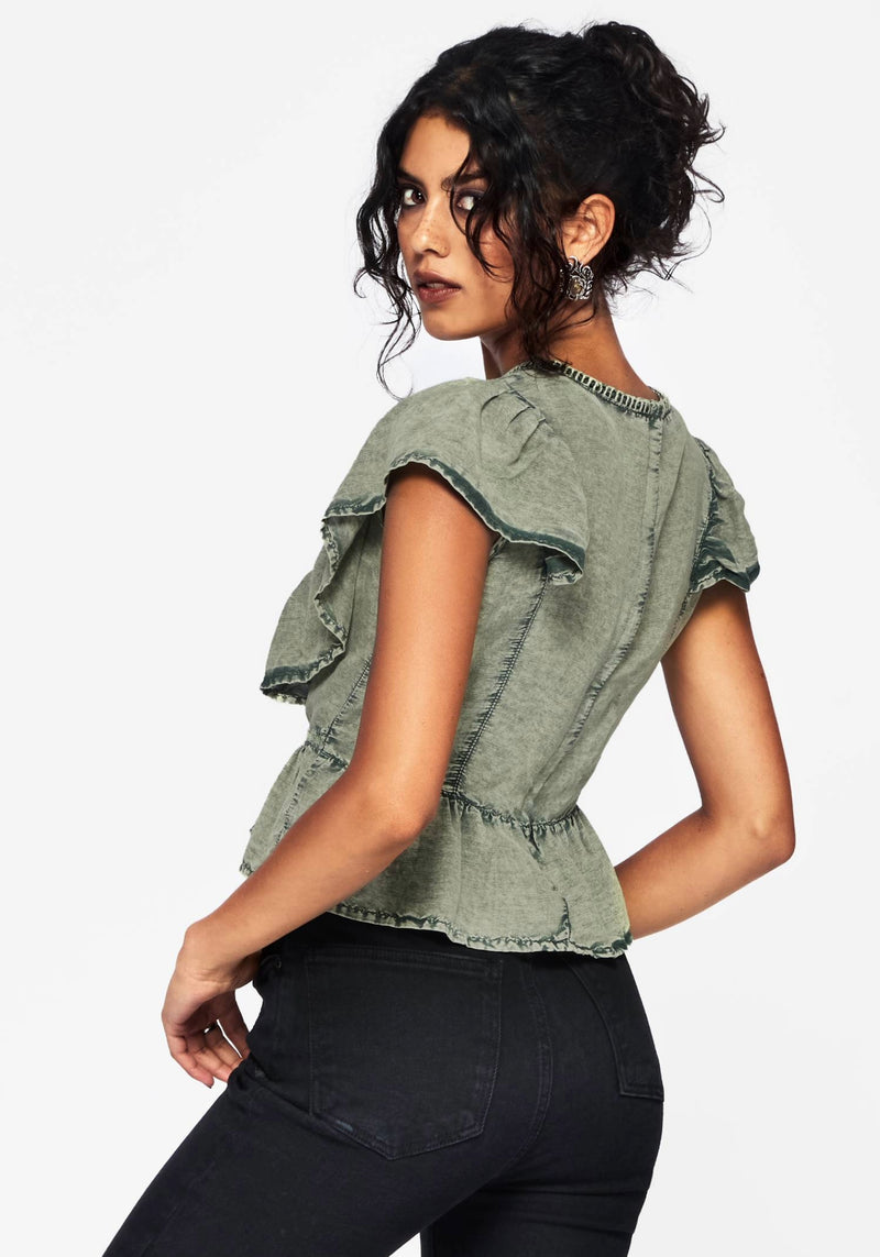 Eartha Bestickt Baumwolle Rüsche Detail Peplum Top