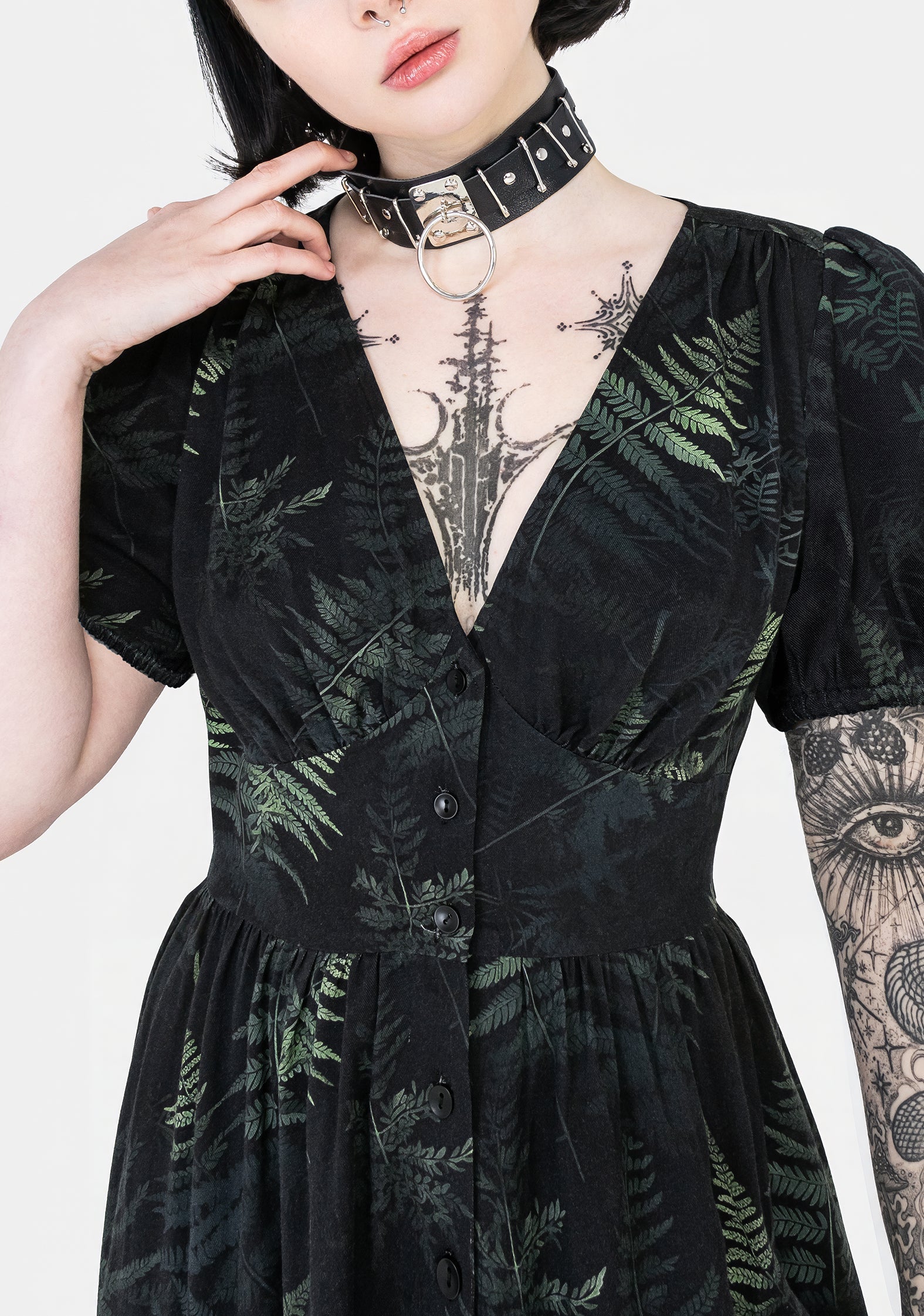 Fernery Knopf Hoch Korsett Mini Kleid