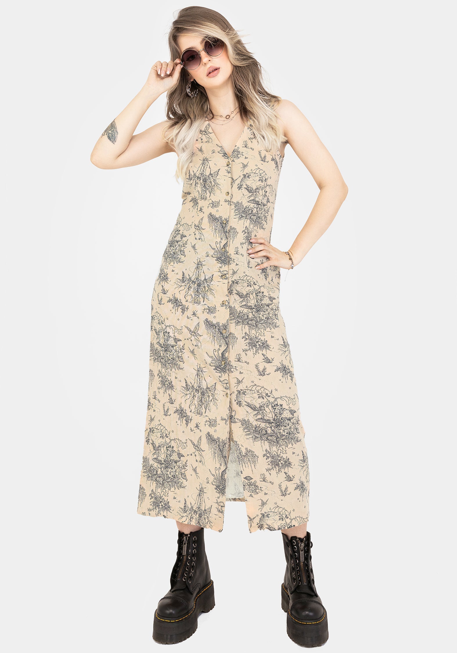 Maypole Baumwolle Druck Knopf Hoch Midaxi Kleid
