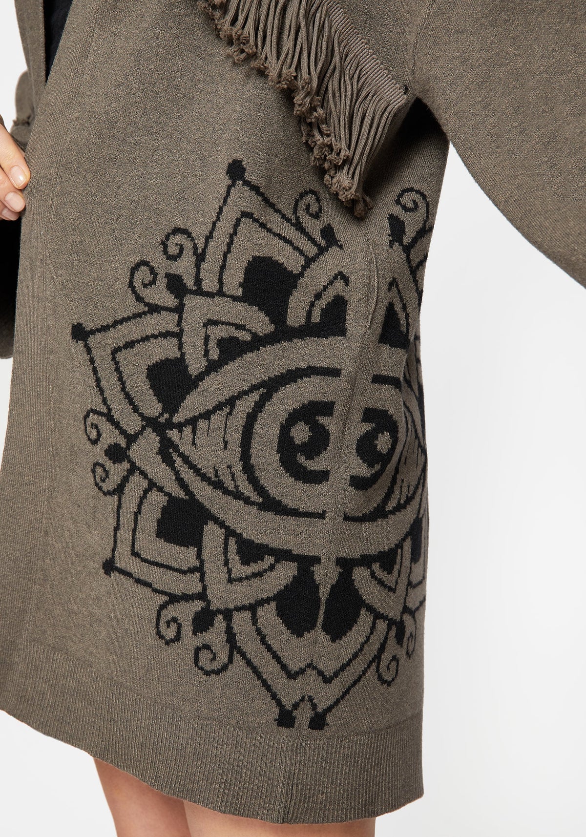 Iris Ausgestellt Ärmel Langschnitt Fringe Gestrickt Cardigan