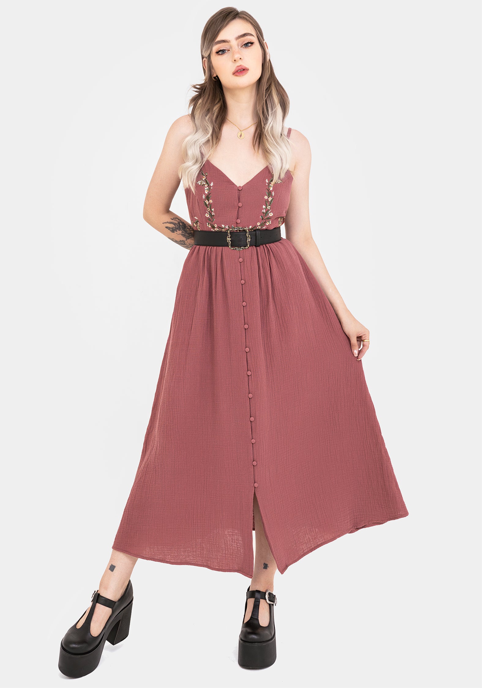 Abundance Baumwolle Blumenmuster Bestickt Mieder Cami Midaxi Kleid