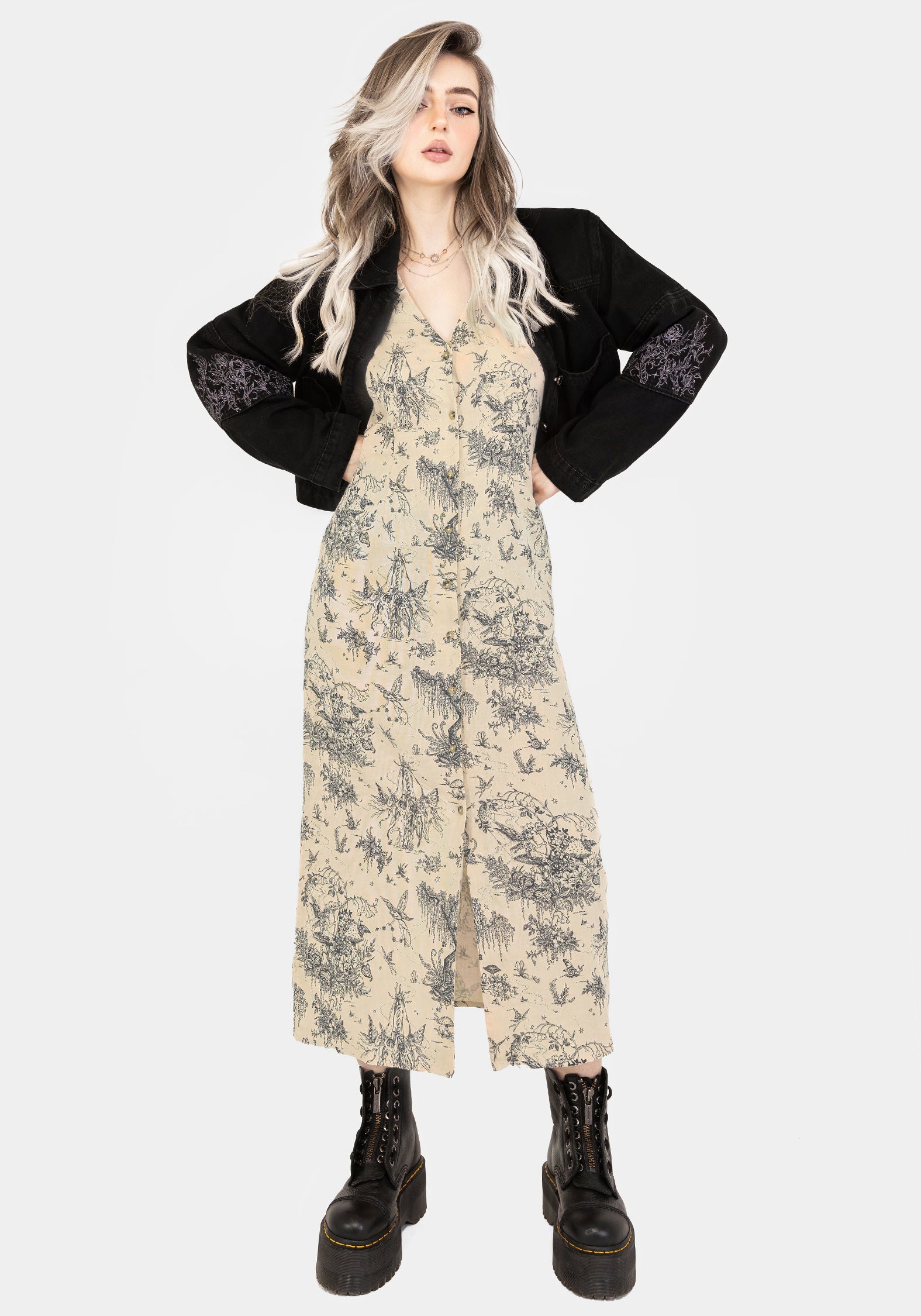 Maypole Baumwolle Druck Knopf Hoch Midaxi Kleid
