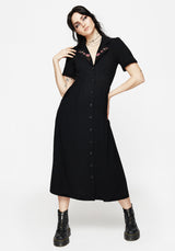 Aster Bestickt Kragen Midi Hemd Kleid