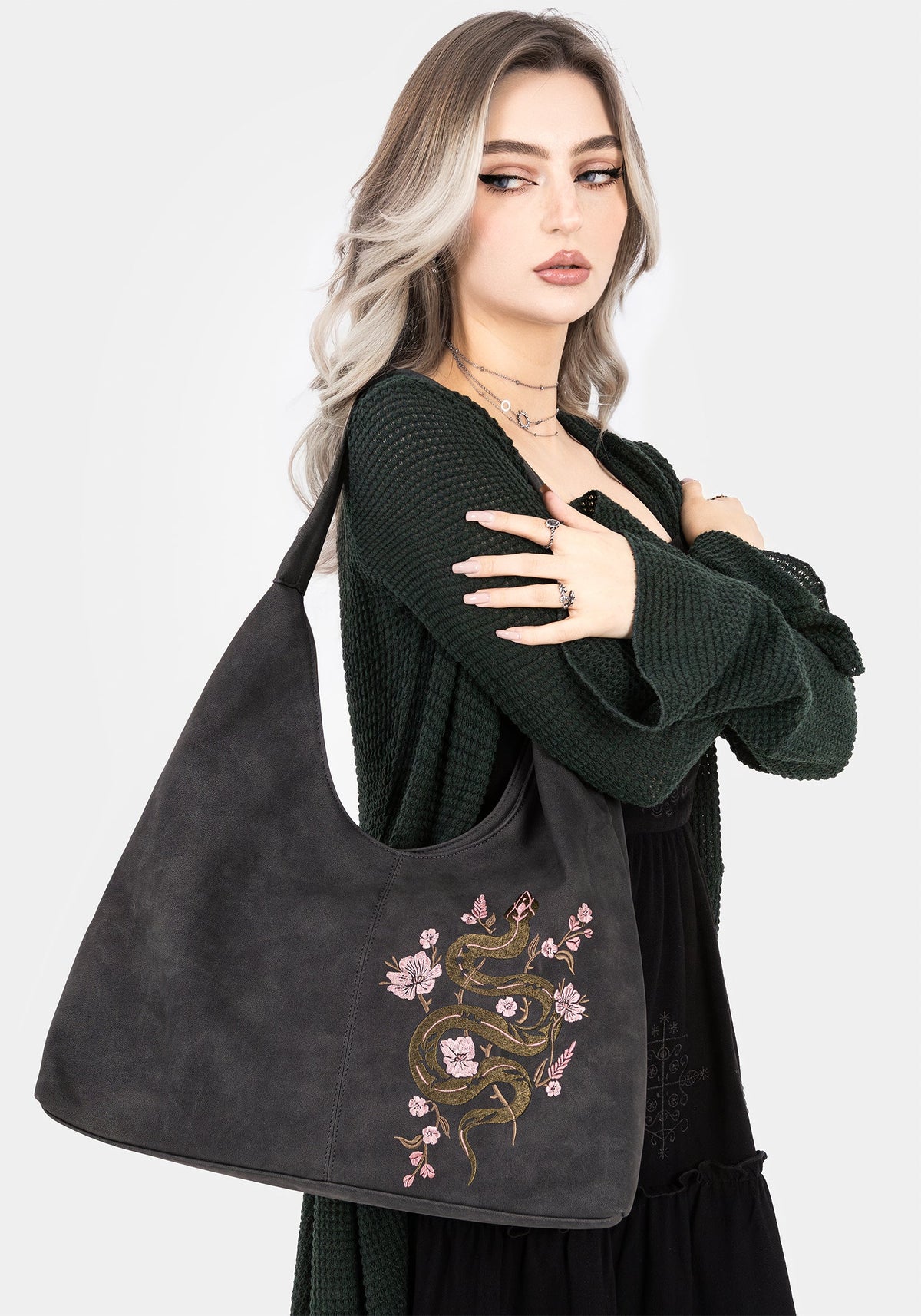 Gorgon Schlange Bestickt Kunst- Suede Tote Tasche
