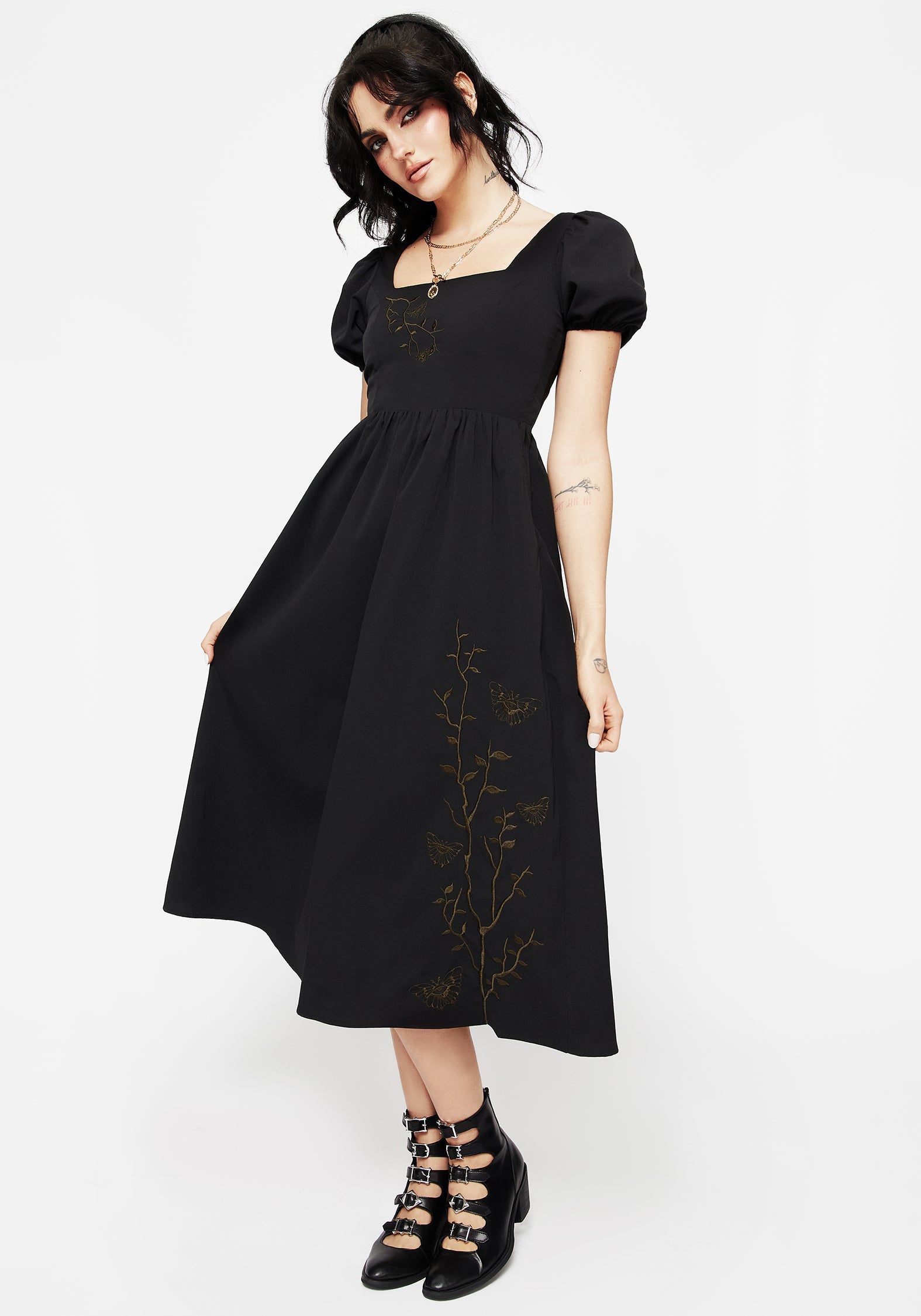 Cressida Schmetterling Bestickt Midi Kleid