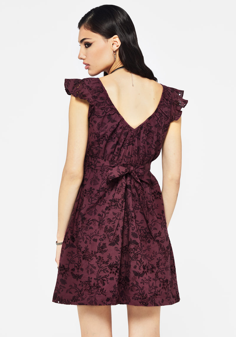 Morgana Baumwolle Broderie Rüsche Ärmel Mini Kleid