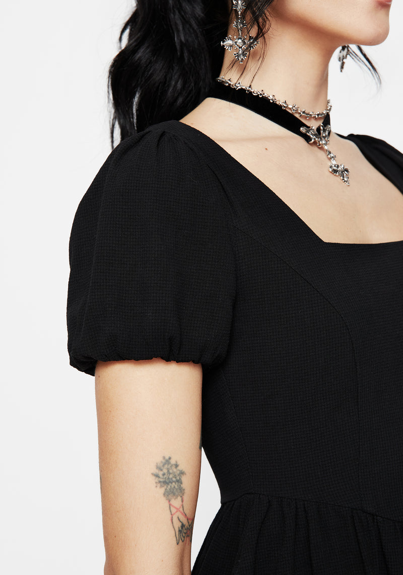 Copia Motte Bestickt Baumwolle Puffärmel Ärmel Geteilt Rock Midi Kleid