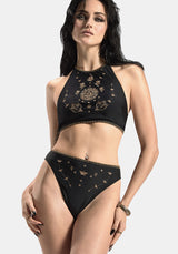Sola Bestickt Hoch Taille Bikini Bottom
