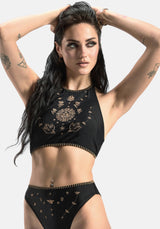 Sola Bestickt Neckholder Krawatte Rücken Bikini Top