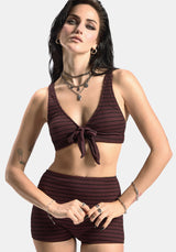 Mire Streifen Krawatte Detail Bikini Top - Burgunderrot