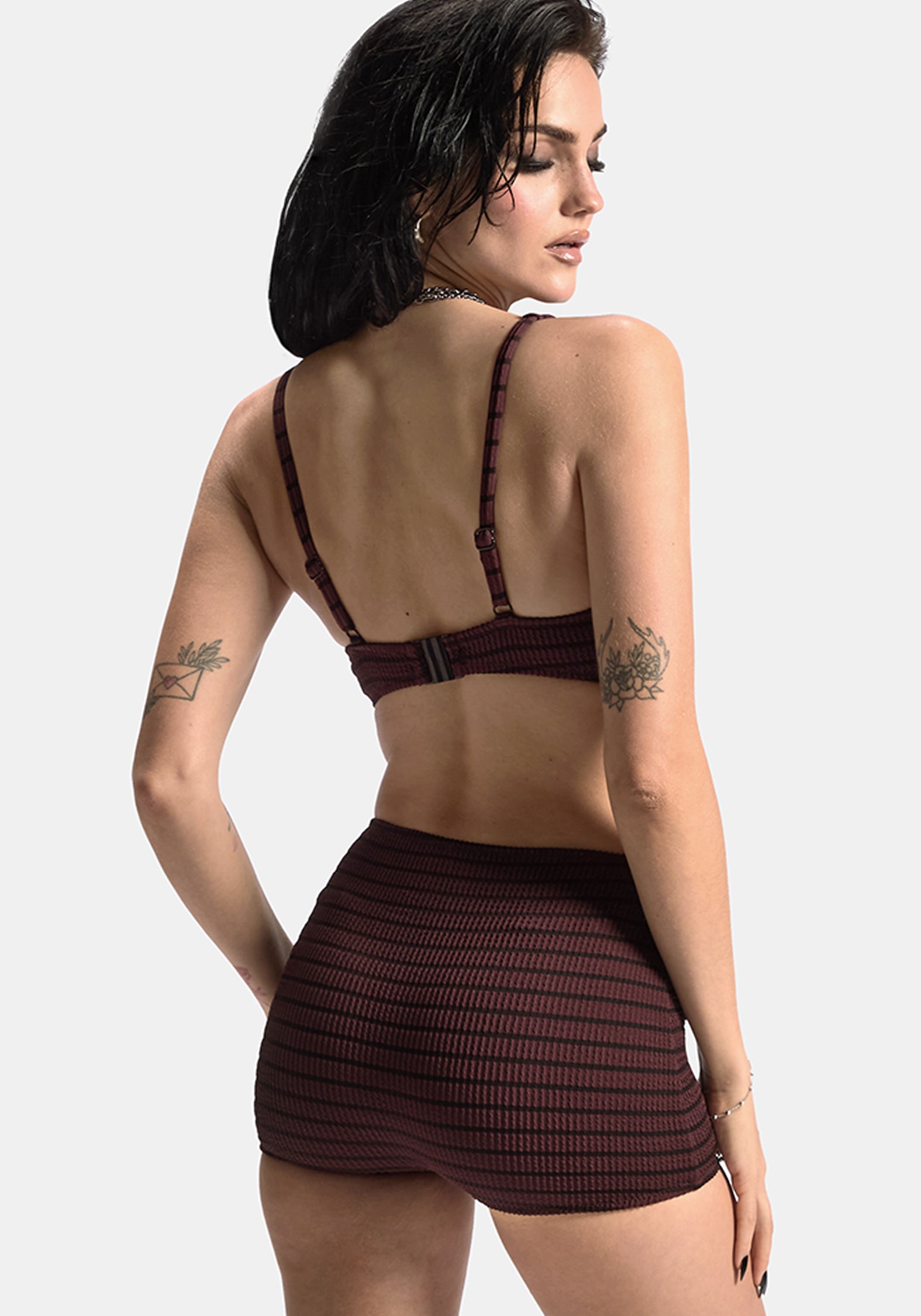 Mire Streifen Krawatte Detail Bikini Top - Burgunderrot