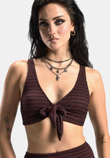 Mire Streifen Krawatte Detail Bikini Top - Burgunderrot
