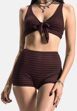 Mire Streifen Krawatte Detail Bikini Top - Burgunderrot
