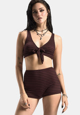Mire Streifen Hoch Taille Schwimmen Shorts - Burgunderrot