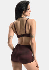 Mire Streifen Hoch Taille Schwimmen Shorts - Burgunderrot