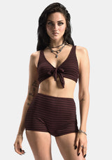 Mire Streifen Hoch Taille Schwimmen Shorts - Burgunderrot