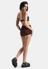 Mire Streifen Hoch Taille Schwimmen Shorts - Burgunderrot