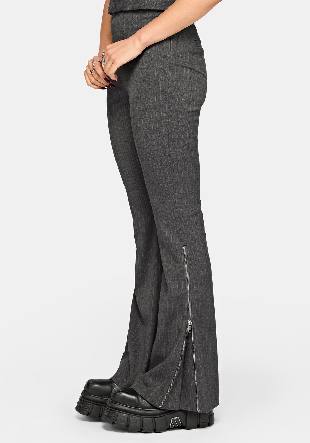 Lea Nadelstreifen Zip Bootcut Hose
