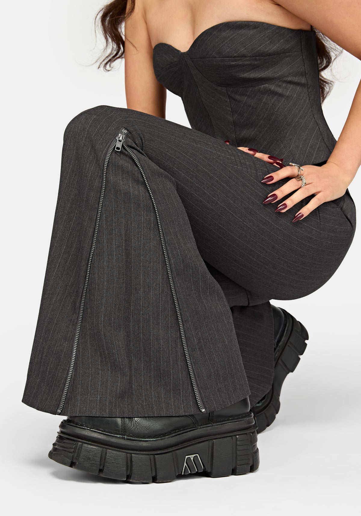 Lea Nadelstreifen Zip Bootcut Hose