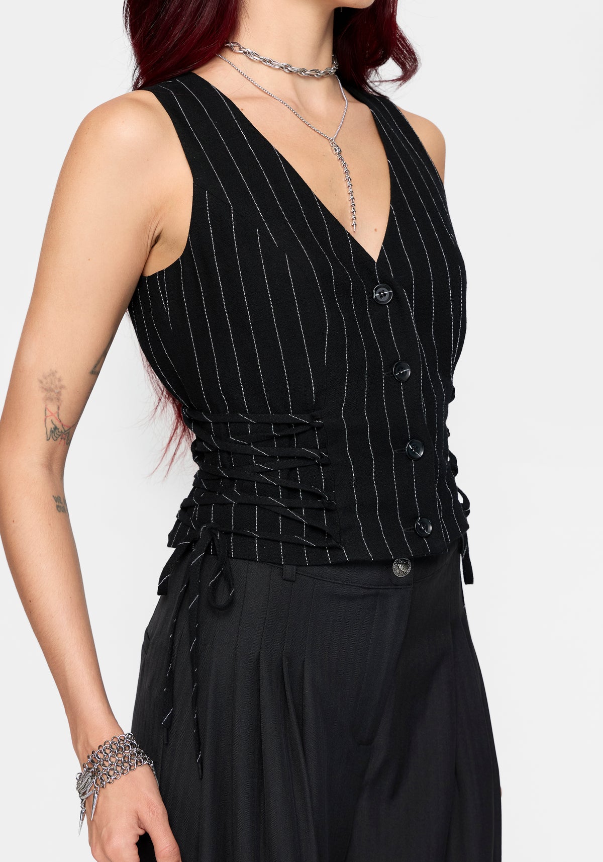 Charli Nadelstreifen Schnürung Waistcoat